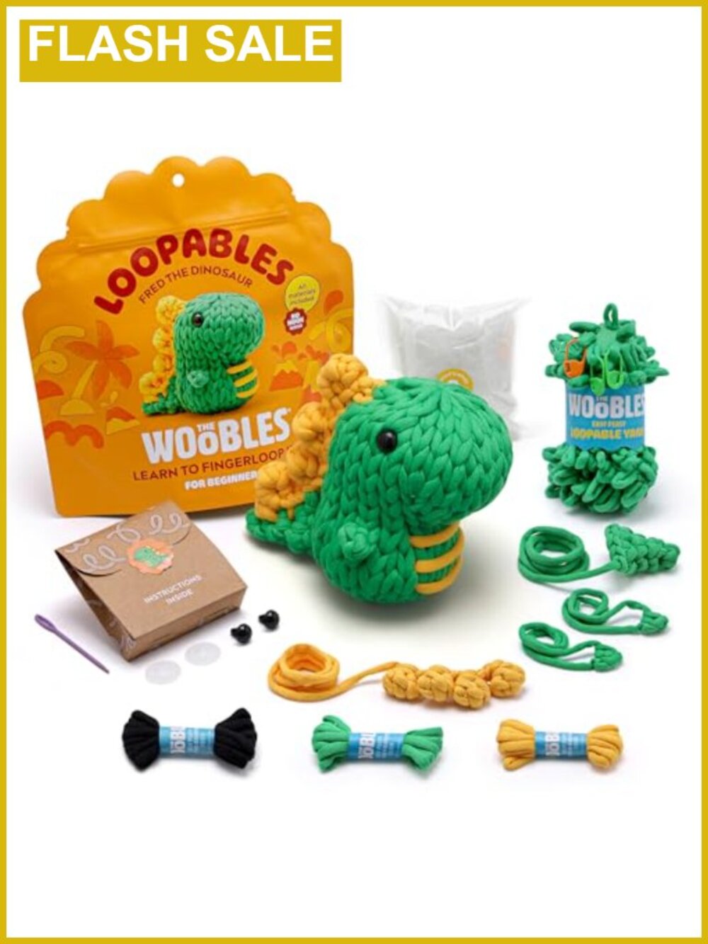 Crochet Kit for Beginners Fingerloop Fred the Dino No Hook Needed